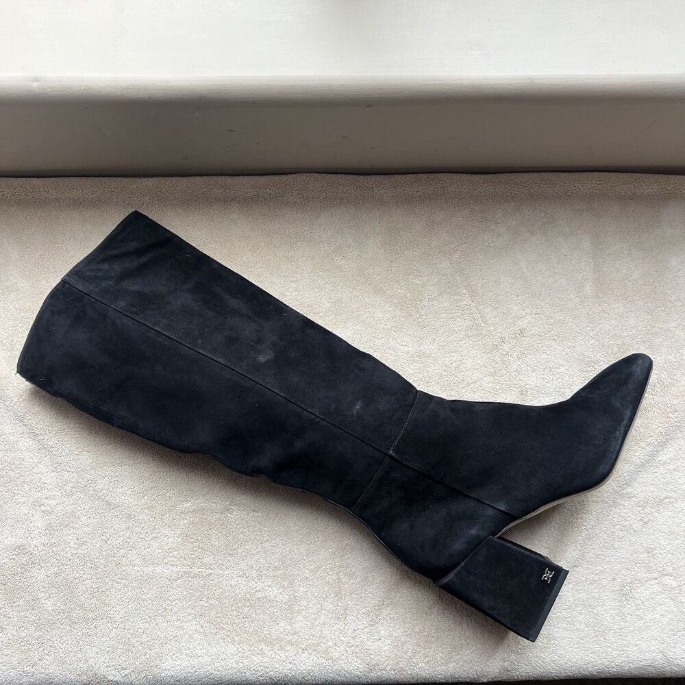 Sam Edelman Davis Black Suede Block Heel Knee High Boot‎ Women 10 Square Toe Zip